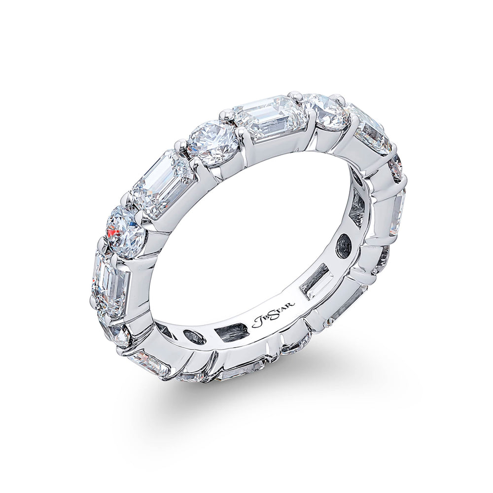Alluring Eternity: Our stunning single row East-West Diamond Eternity Band. These sixteen emerald-cut and round diamonds are handcrafted in pure platinum.