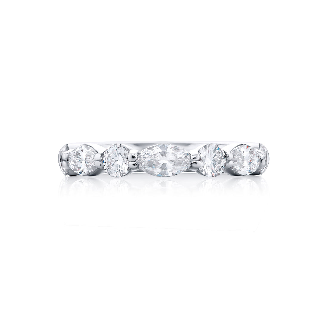 Platinum Marquise and Round Diamond Single-Row East-West Band