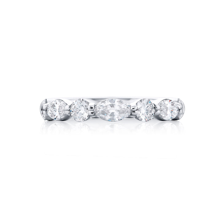 Platinum Marquise and Round Diamond Single-Row East-West Band