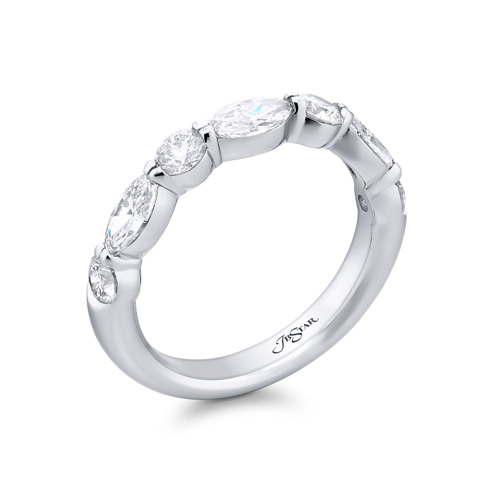 Platinum Marquise and Round Diamond Single-Row East-West Band