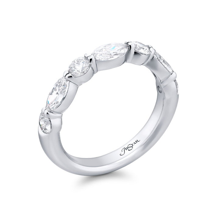 Platinum Marquise and Round Diamond Single-Row East-West Band