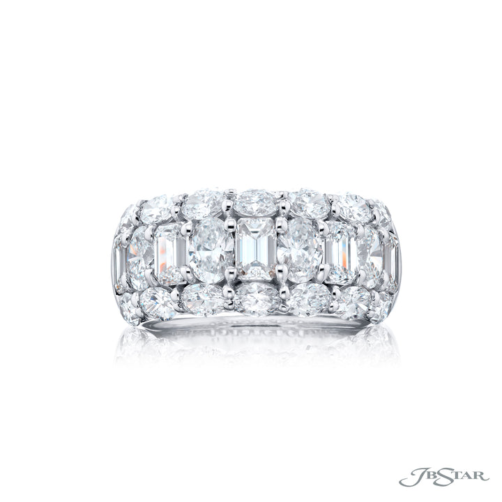 Platinum Emerald-Cut and Oval Diamond Three-Row Band