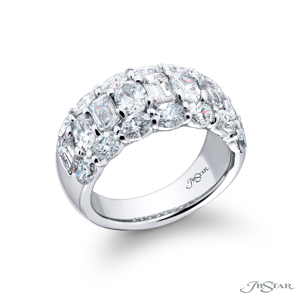 Platinum Emerald-Cut and Oval Diamond Three-Row Band