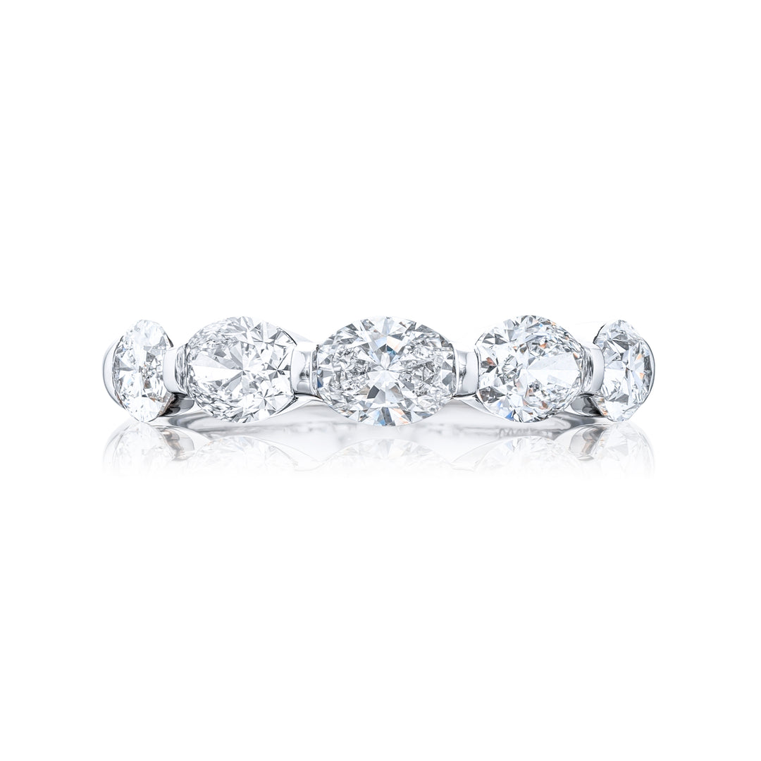 Platinum Oval Diamond Single-Row Bar Set East-West Band