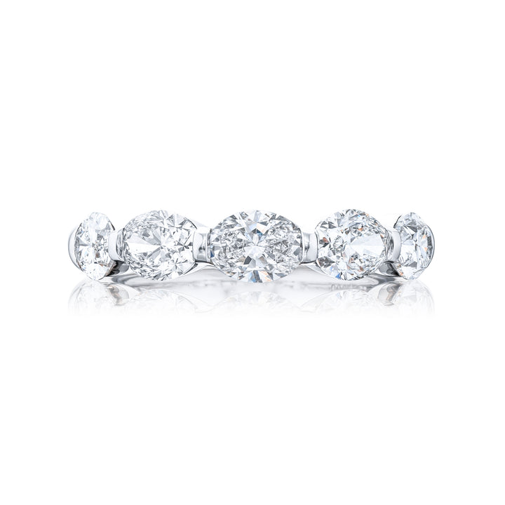 Platinum Oval Diamond Single-Row Bar Set East-West Band