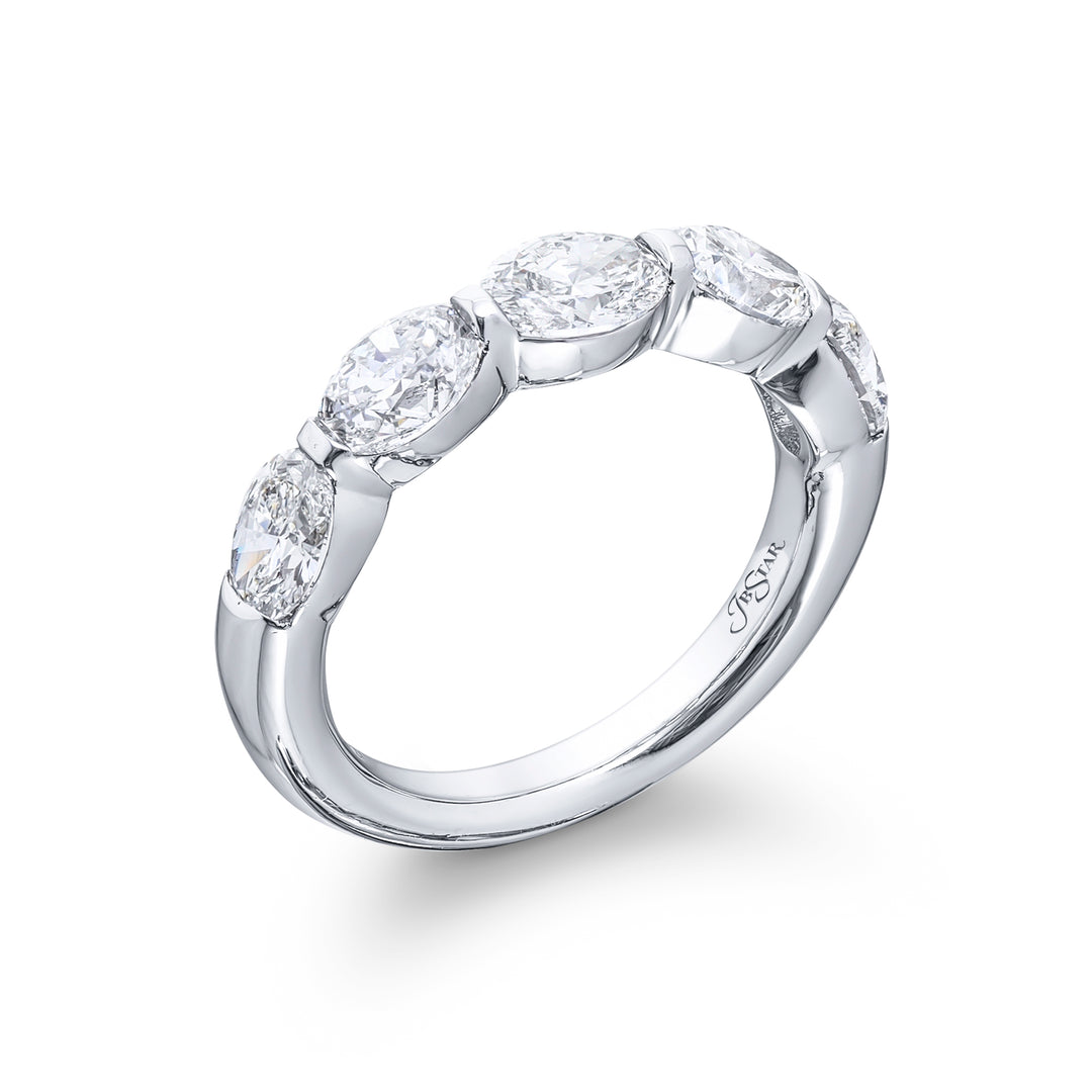 Platinum Oval Diamond Single-Row Bar Set East-West Band