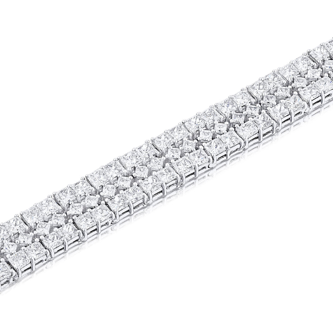 Platinum Radiant-Cut Three-Row Diamond Bracelet