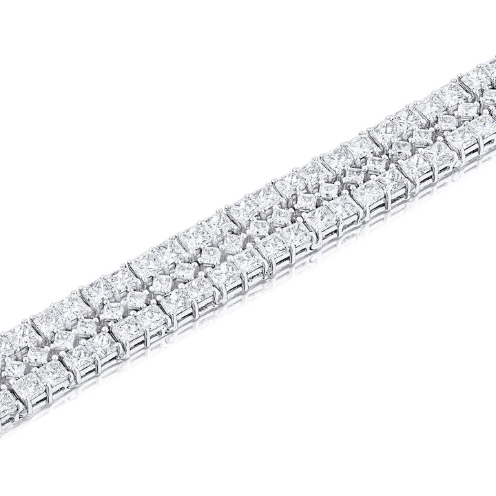 Platinum Radiant-Cut Three-Row Diamond Bracelet