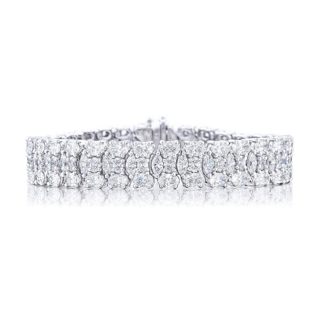 Platinum Marquise and Oval Diamond Three-Row Bracelet