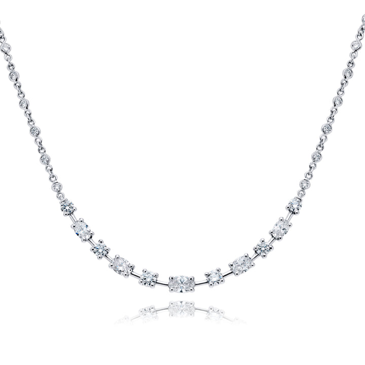 Platinum Oval and Round Diamond Swooped Pendant Necklace
