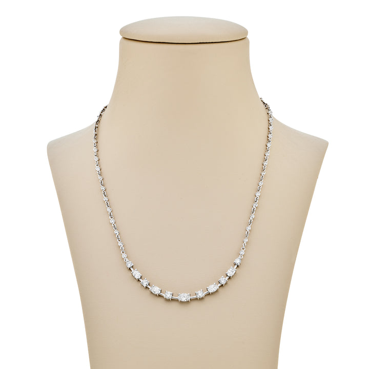 Platinum Oval and Round Diamond Swooped Pendant Necklace