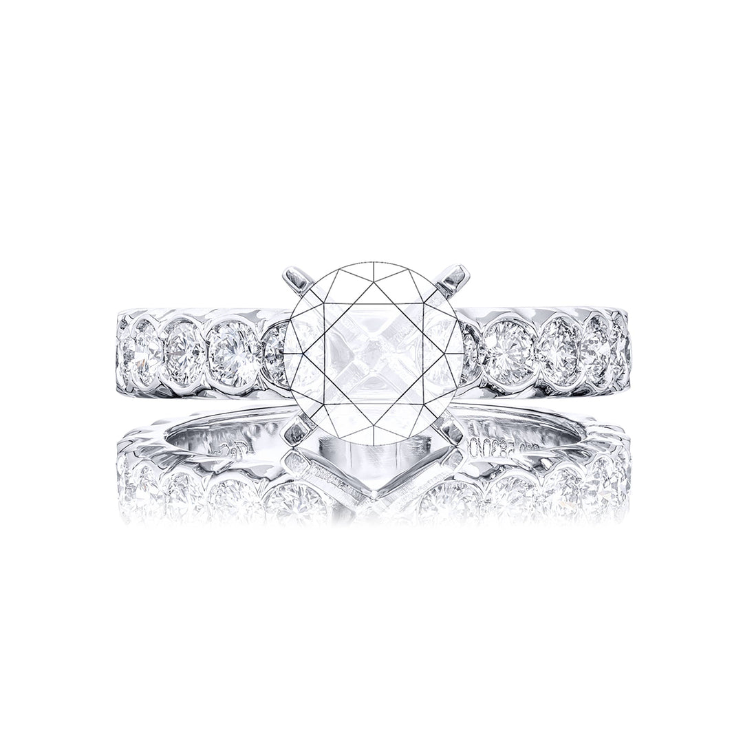 Beautiful diamond semi-mount featuring 14 perfectly matched round diamonds in a bezel set. Handcrafted in pure platinum.