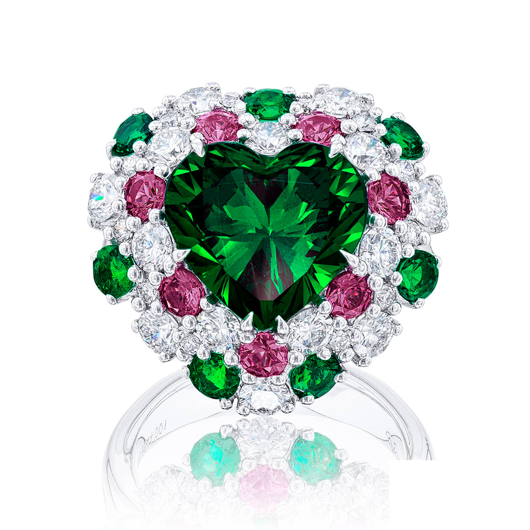Platinum Heart-Shaped Vivid Emerald Certified Ring