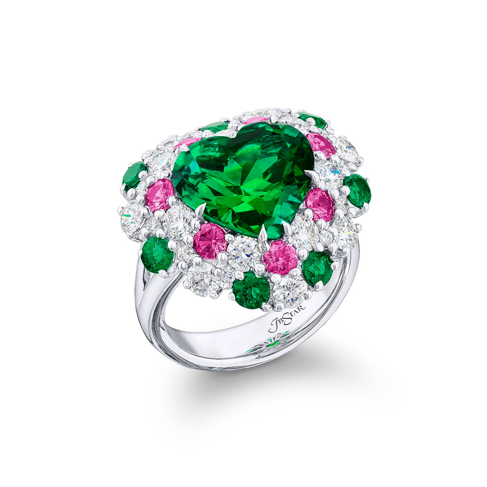 Platinum Heart-Shaped Vivid Emerald Certified Ring