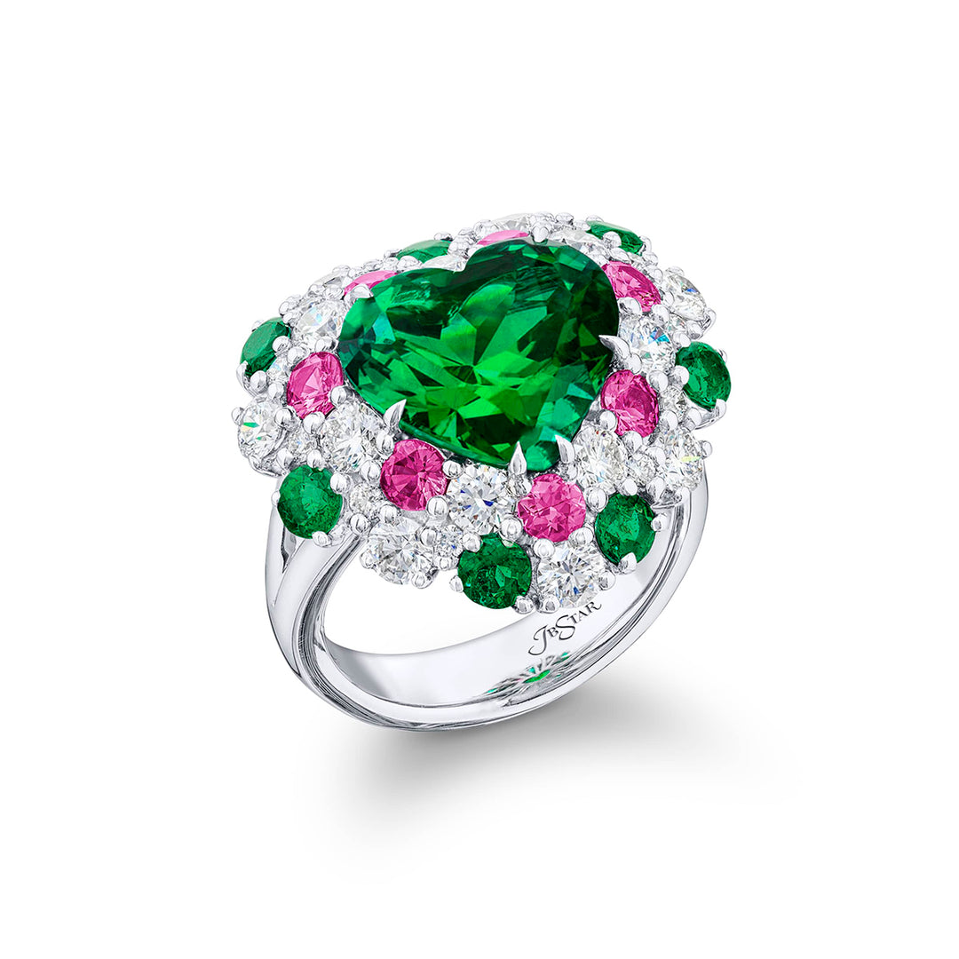 Platinum Heart-Shaped Vivid Emerald Certified Ring