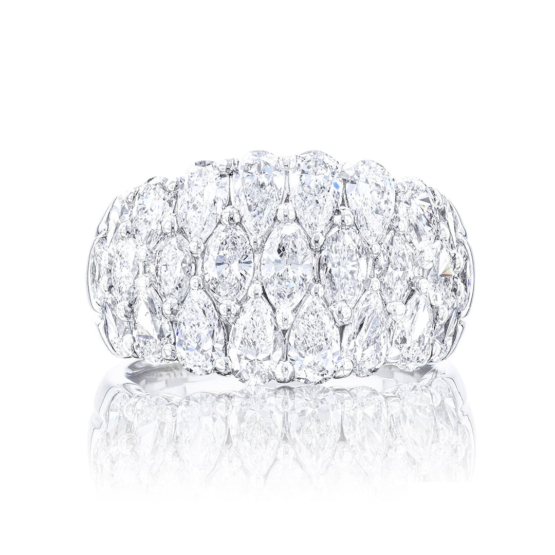 Iconic Three-Row Diamond Band | Pear & Marquise-Cut Diamonds in Pure Platinum