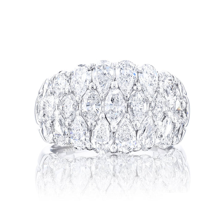 Iconic Three-Row Diamond Band | Pear & Marquise-Cut Diamonds in Pure Platinum