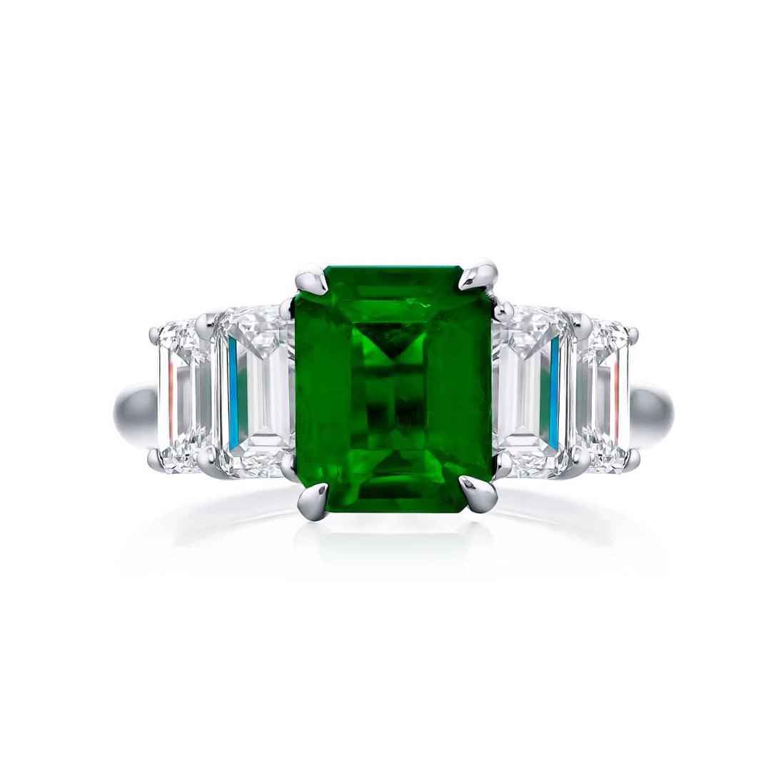 1.95 ct. Vivid Emerald & Emerald-Cut Diamond Ring in Platinum