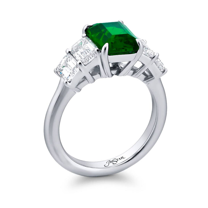 1.95 ct. Vivid Emerald & Emerald-Cut Diamond Ring in Platinum