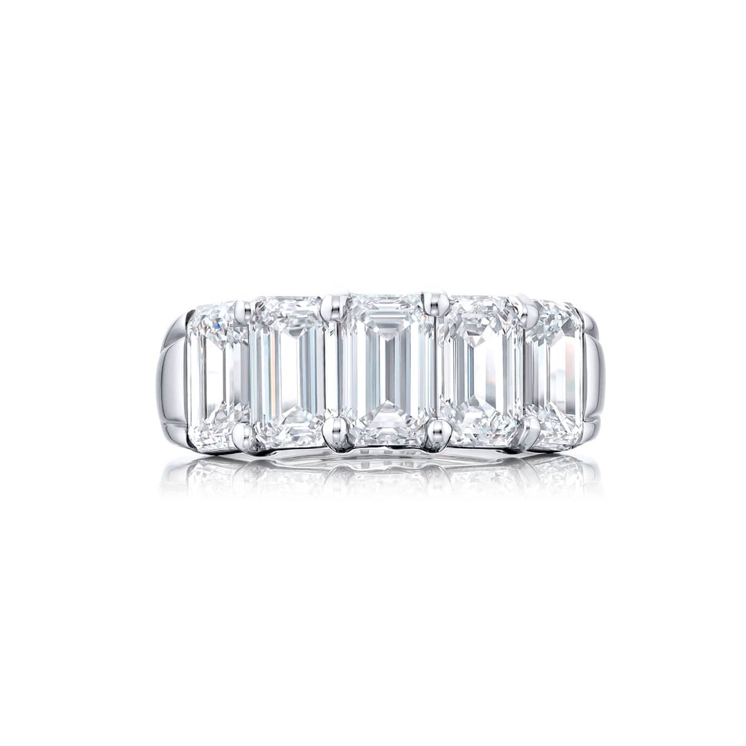 Platinum Emerald-Cut Diamond Single-Row GIA Certified Band