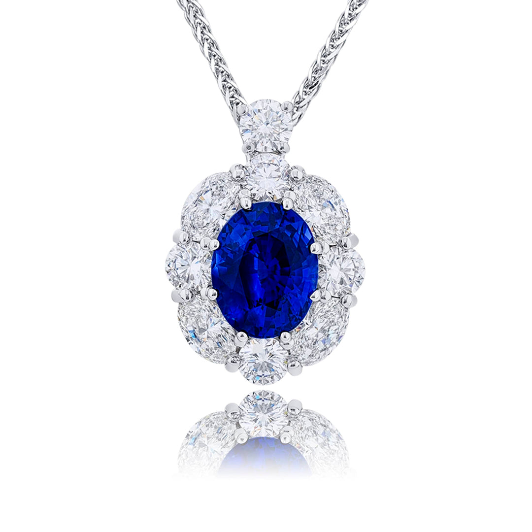 Platinum Oval Vivid Sapphire Certified Pendant