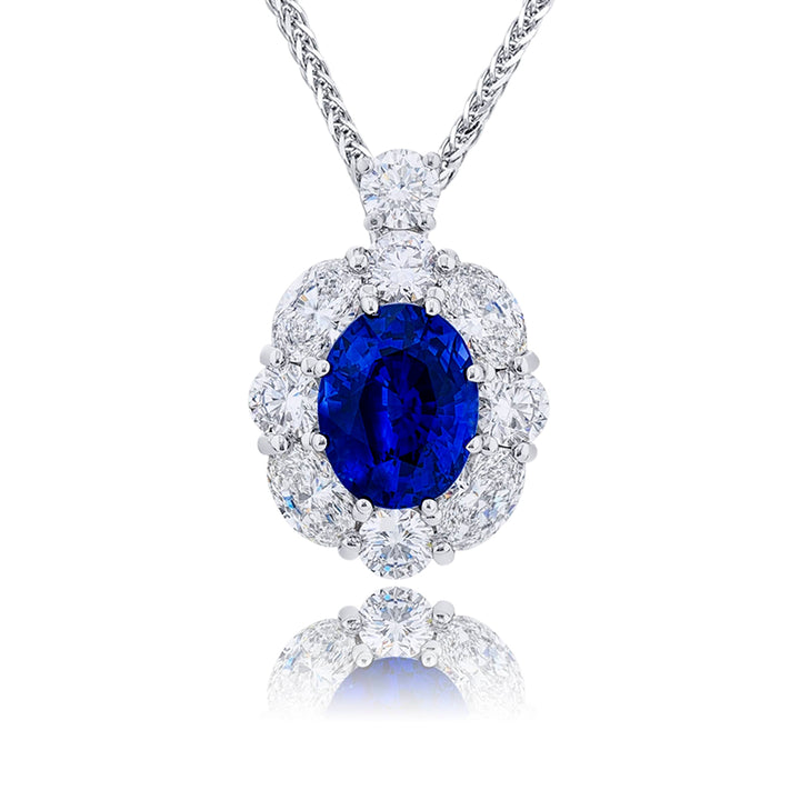 Platinum Oval Vivid Sapphire Certified Pendant