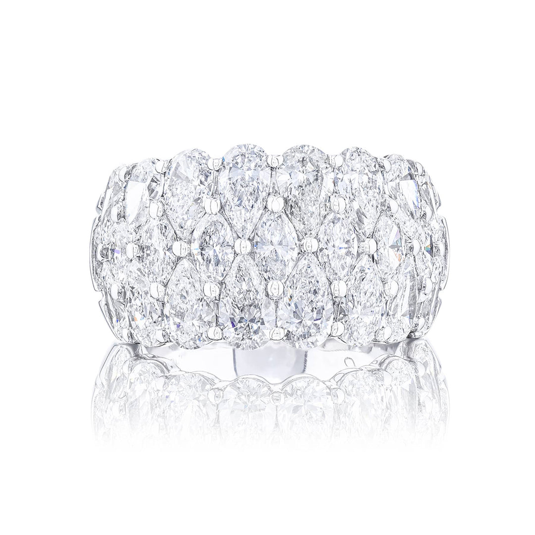 Iconic Three-Row Diamond Band | Marquise and Pear-Cut Diamonds in Platinum