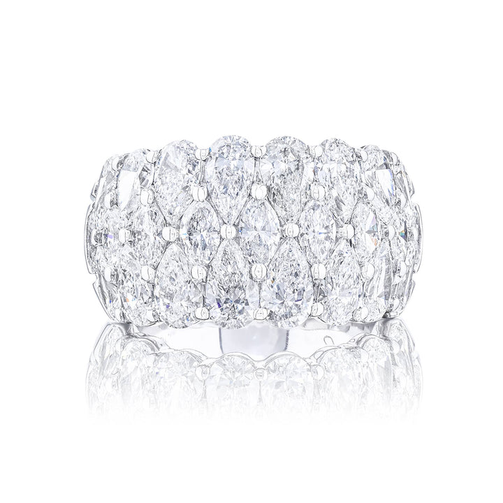 Iconic Three-Row Diamond Band | Marquise and Pear-Cut Diamonds in Platinum