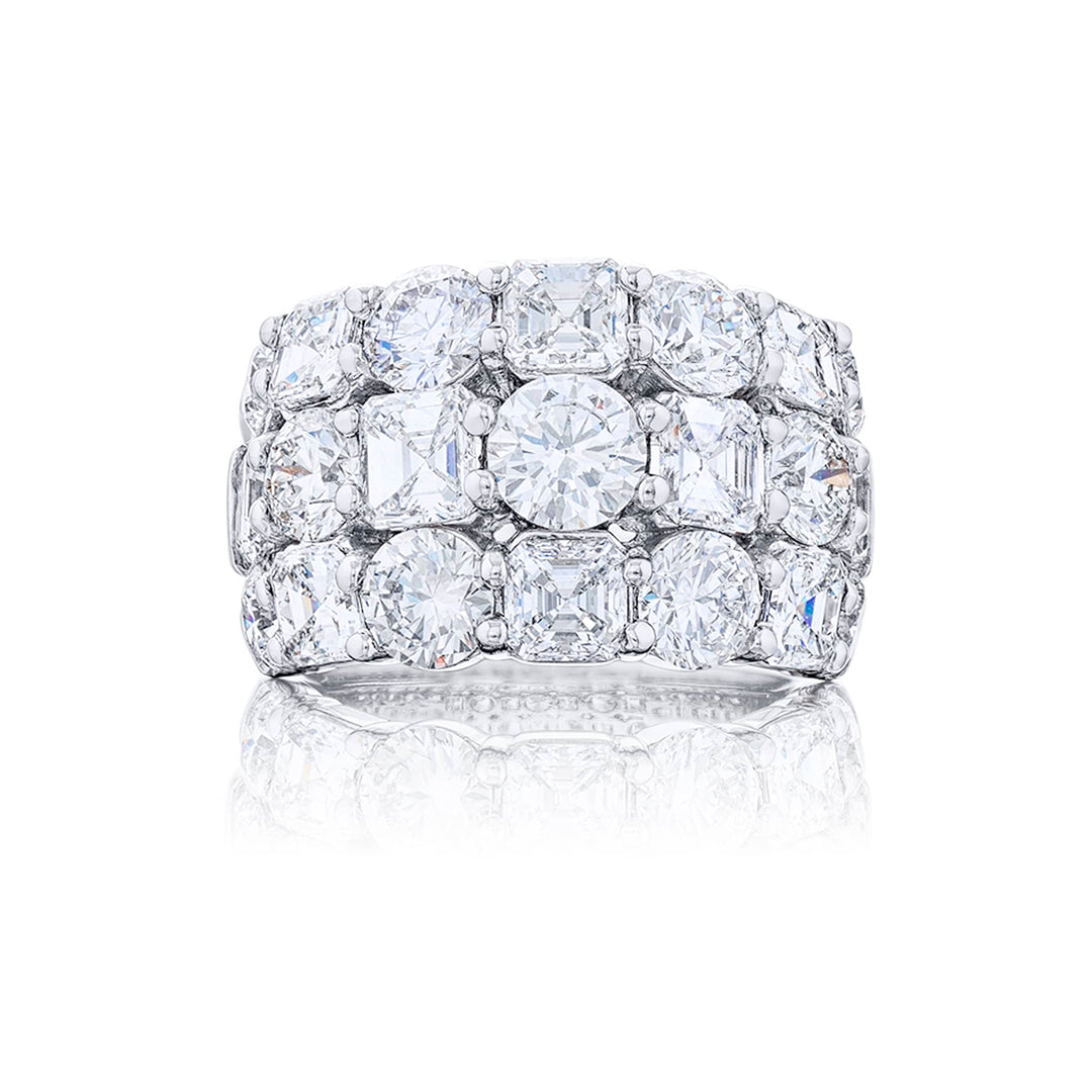 Classic Multi-Row Diamond Band | Emerald-Cut and Square Emerald-Cut Diamonds in Platinum