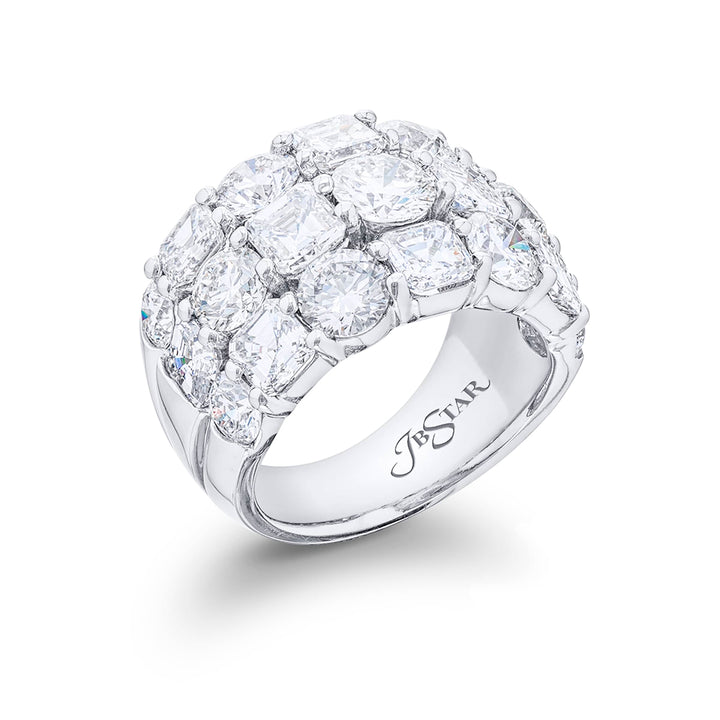 Classic Multi-Row Diamond Band | Emerald-Cut and Square Emerald-Cut Diamonds in Platinum