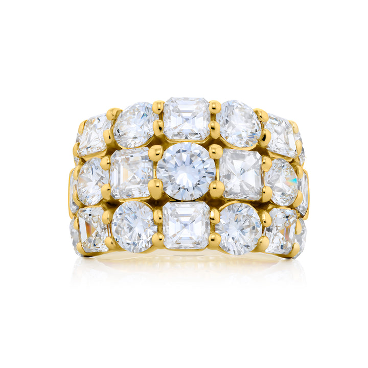 18K Yellow Gold Round Diamond Three-Row Band