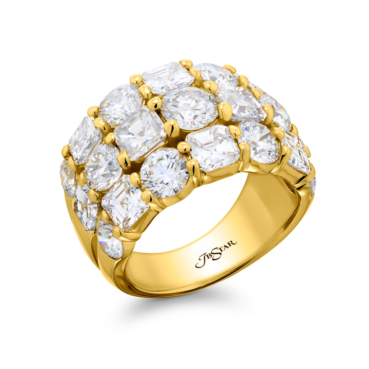 18K Yellow Gold Round Diamond Three-Row Band