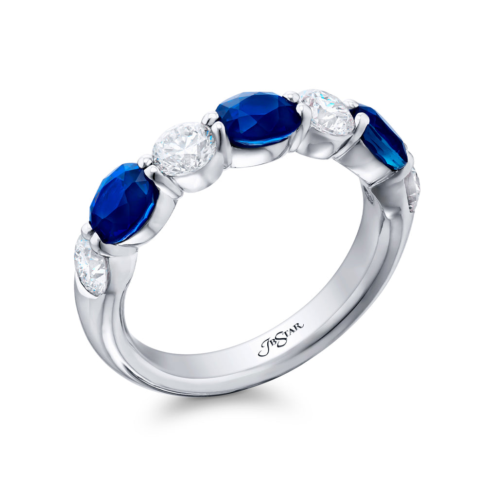 Platinum Oval Sapphire and Diamond East-West Band