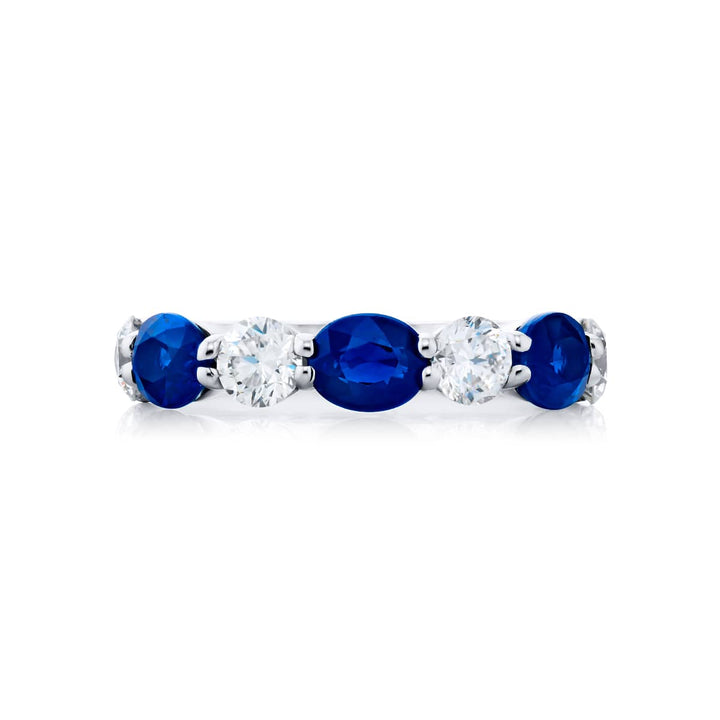 Platinum Oval Sapphire and Diamond East-West Band
