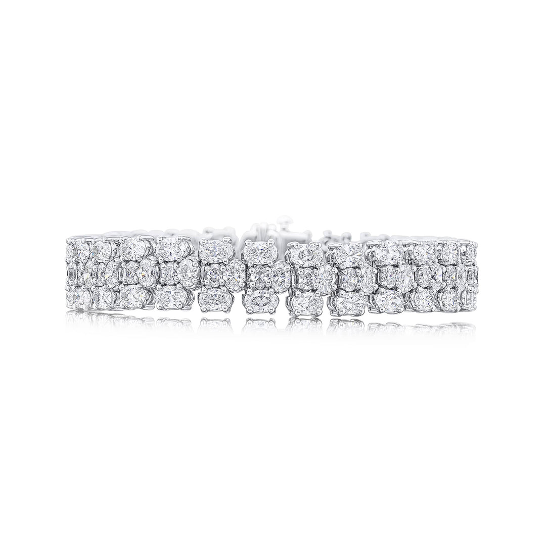 Platinum Oval Diamond Three-Row Bracelet