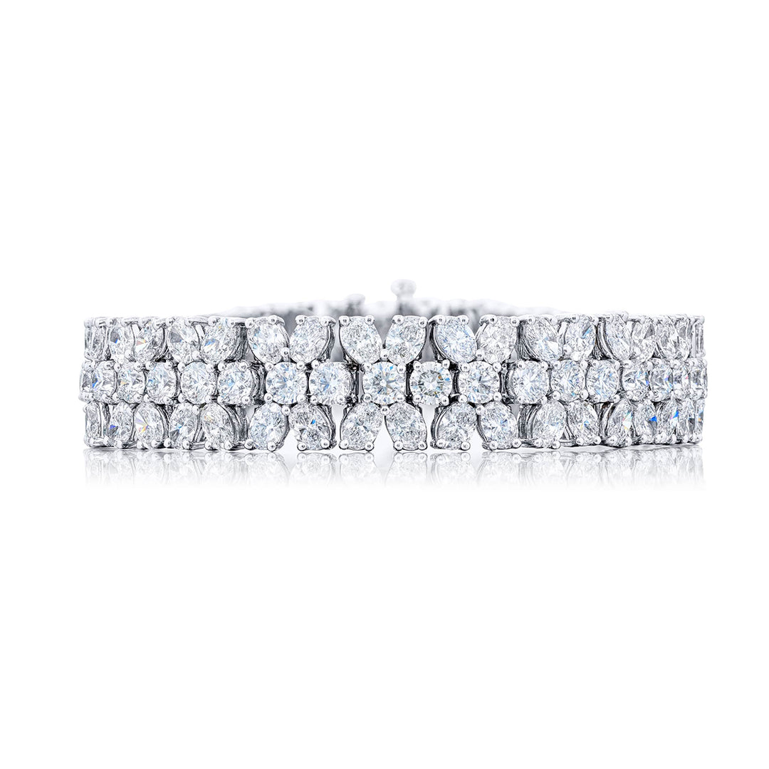 Platinum Oval and Round Three-Row Diamond Bracelet