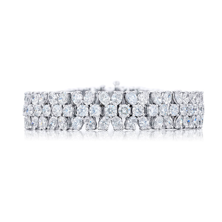 Platinum Oval and Round Three-Row Diamond Bracelet