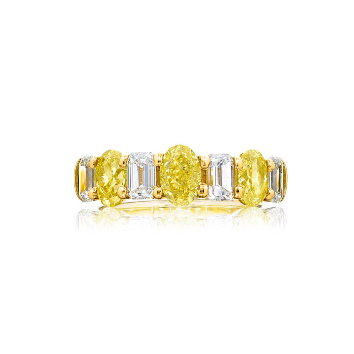 Classic Fancy Yellow & White Diamond Band | Oval & Emerald-Cut Design in 18K Gold