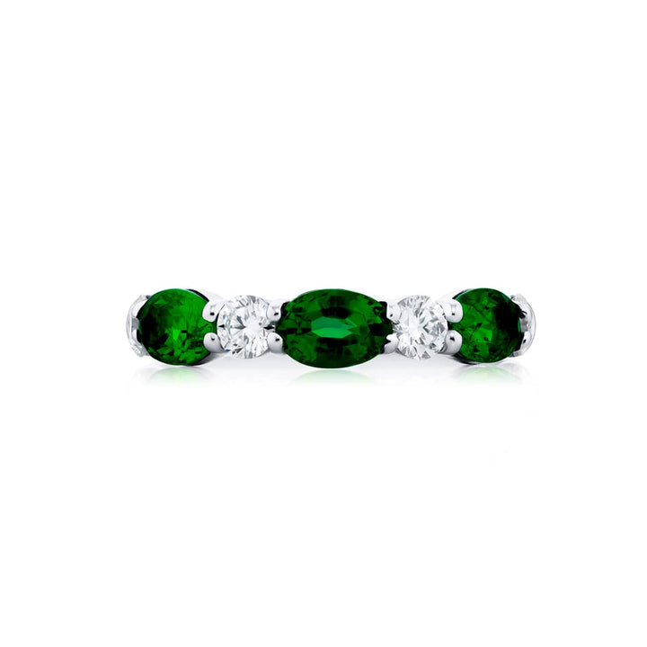 Platinum Oval Emerald and Diamond Band