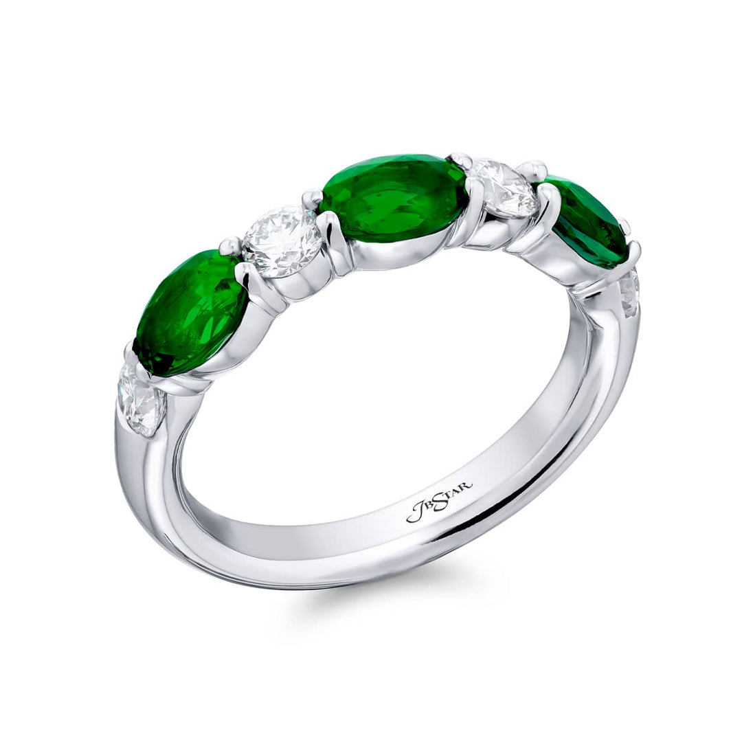 Platinum Oval Emerald and Diamond Band