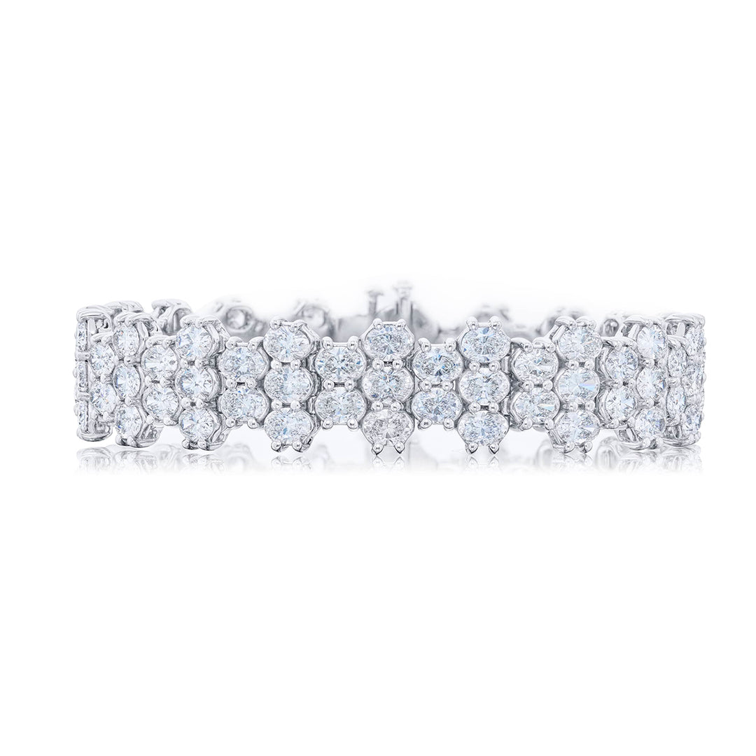 Platinum Oval Diamond Three-Row Bracelet