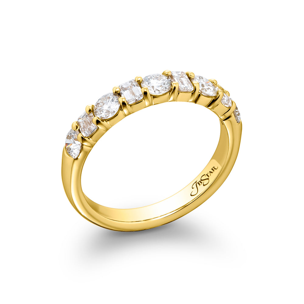 18K Yellow Gold Emerald-Cut and Round Diamond Single-Row Band