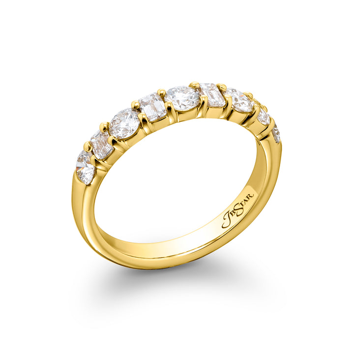 18K Yellow Gold Emerald-Cut and Round Diamond Single-Row Band