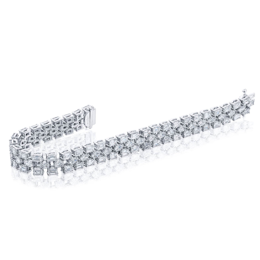 Platinum Emerald-Cut and Oval Diamond Three-Row Bracelet