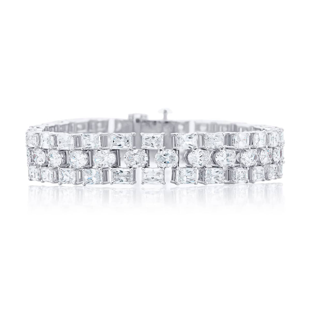 Platinum Oval and Radiant-Cut Three Row Bracelet
