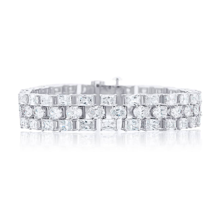 Platinum Oval and Radiant-Cut Three Row Bracelet