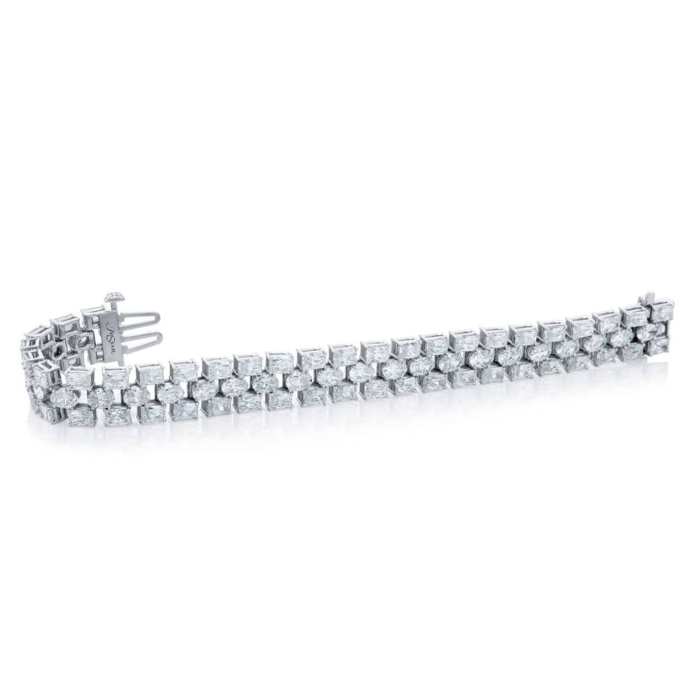 Platinum Oval and Radiant-Cut Three Row Bracelet