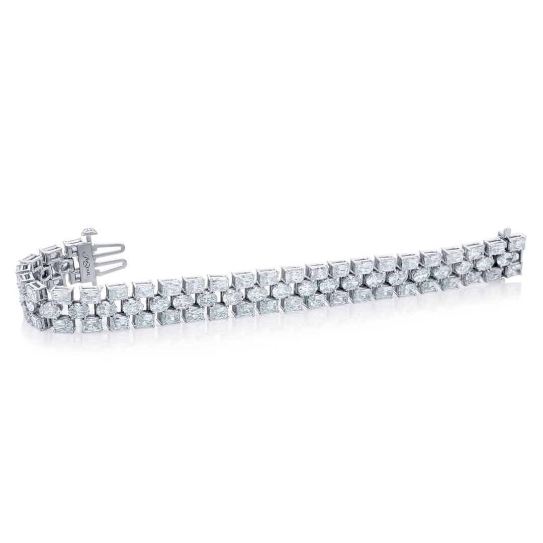 Platinum Oval and Radiant-Cut Three Row Bracelet