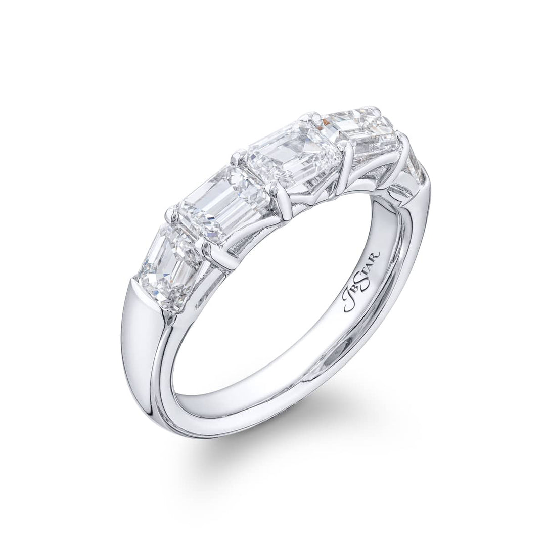 Platinum Emerald-Cut Diamond Single-Row East-West Band