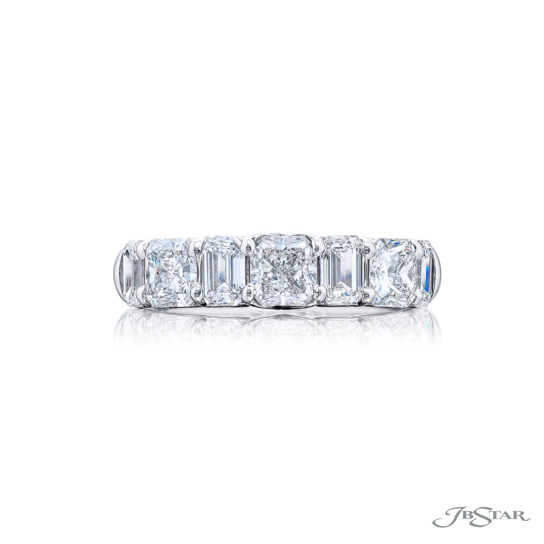 Elegance Elevated: Our classic 2.93 ctw. Diamond Band. These beautiful radiant-cut diamonds accompany emerald-cut diamonds and are handcrafted in pure platinum.